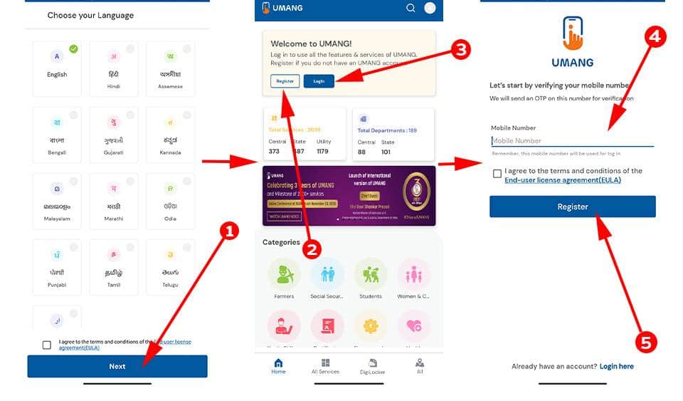 Registration in umang app