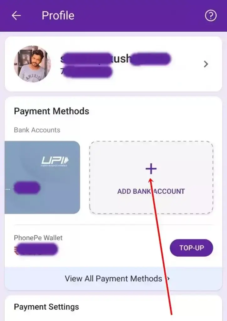 adding bank account for UPI