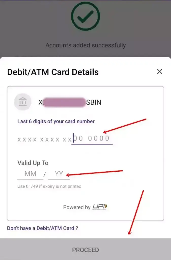 atm card details for upi pin 