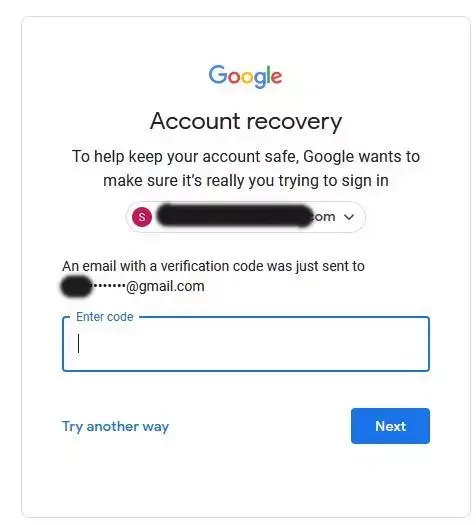 reset password by Google Recovery Email