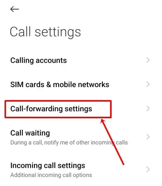 call forwarding settings